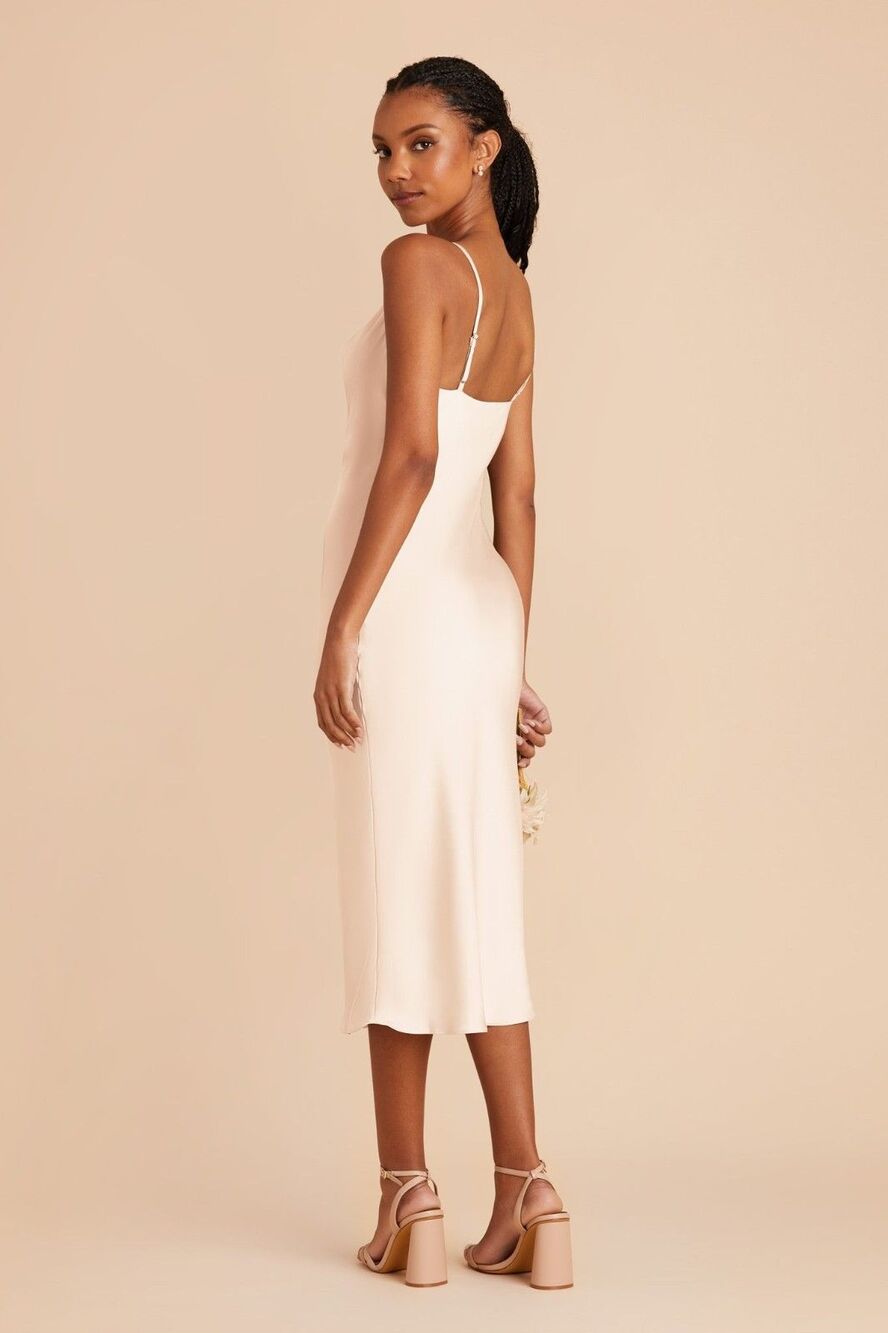 Birdy Grey Champagne Satin Midi Slip Dress Bridesmaid Adjustable Straps S - Picture 2 of 11